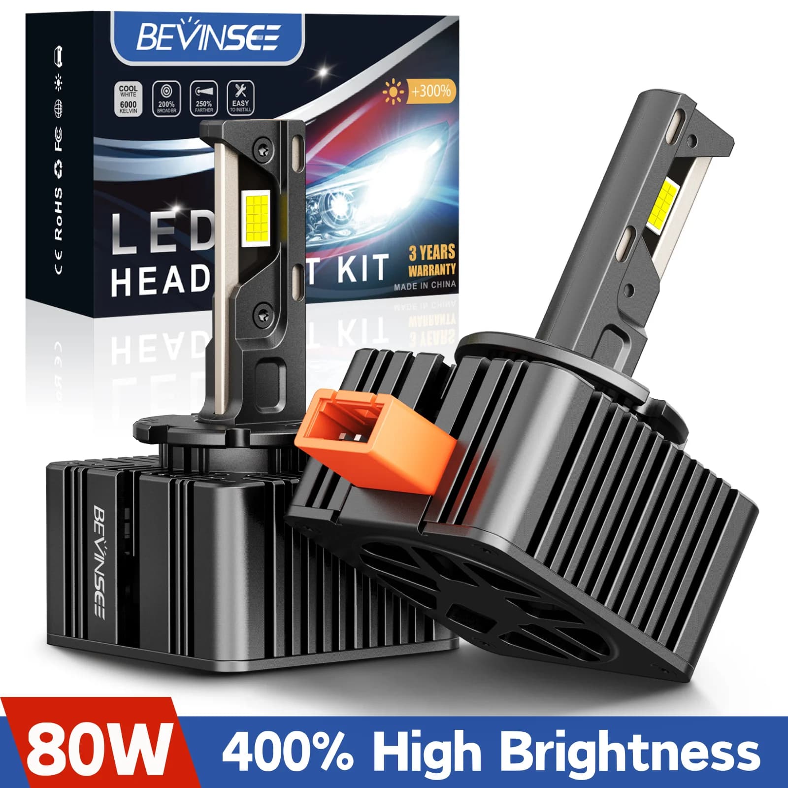BEVINSEE D3S D1S LED CANBUS Lampadine D2S D2R D3R D1R D5S Plug & Play Xenon HID Auto LED Fari Per VW BMW Mercedes 80W 8000LM 12V