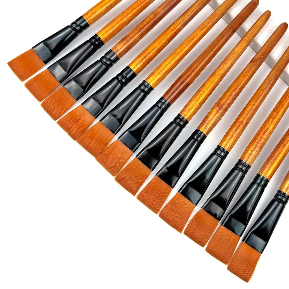 12pcs Wide Flat Acrylic Paint Brushes - 3/4 Inch Synthetic Nylon Bristles for Detail Art Painting, Oil, Watercolor - Bulk Paint