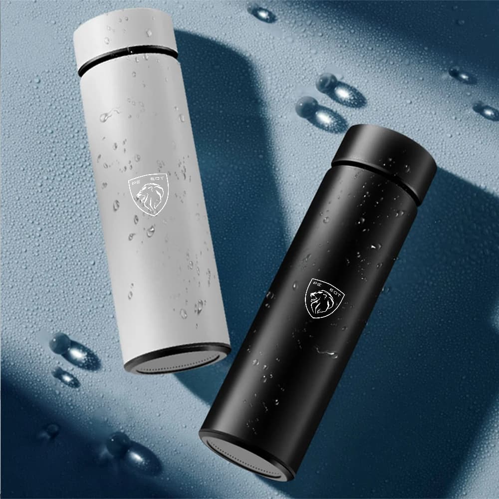 Tazza thermos intelligente con emblema per auto sottovuoto in acciaio inossidabile con display della temperatura per Peugeot 206 207 208 306 307 308 406 407 408 508