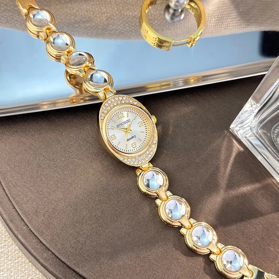 Women's Watches With Luxury Bracelet New Women's Quartz Wrist Watch With Rhinestones Shaped Yuanbao Women's Dropshipping