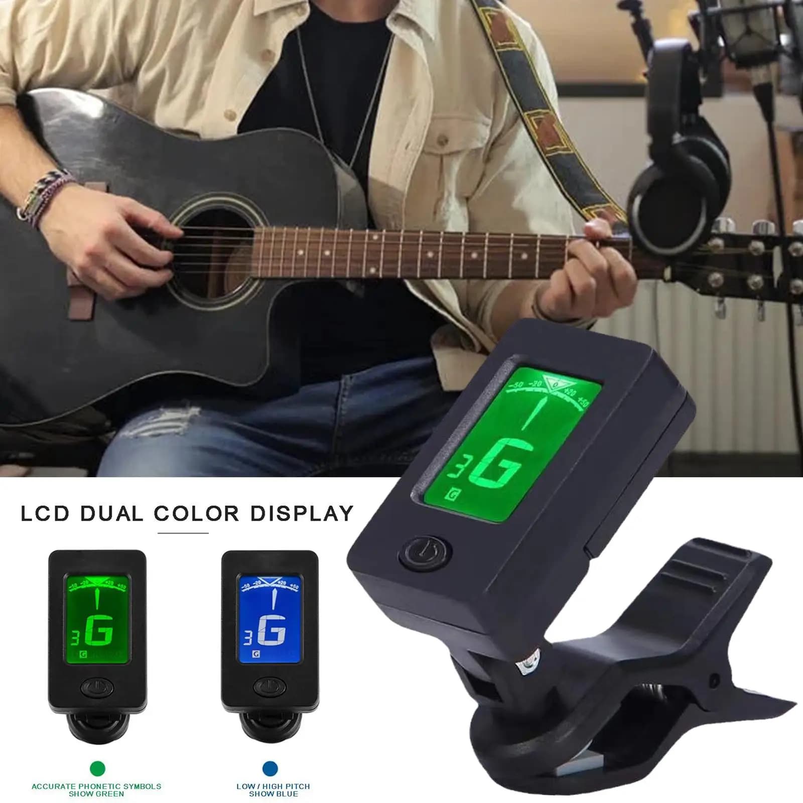 Accordatore Digitale per Chitarra e Tutti gli Strumenti - Accordatore Elettronico a Clip per Chitarra, Basso, Ukulele, Violino, Mandolino, Banjo e Accessori per Ukulele