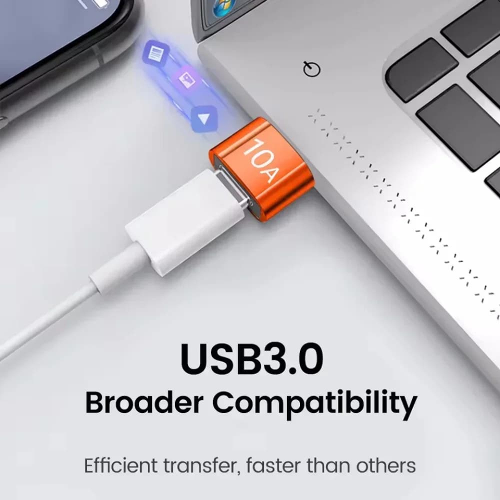 Convertitore USB a Type C per Auto 10A, Adattatore per Unità Flash USB, Convertitore per Ricarica e Trasmissione Dati Auto, Accessori