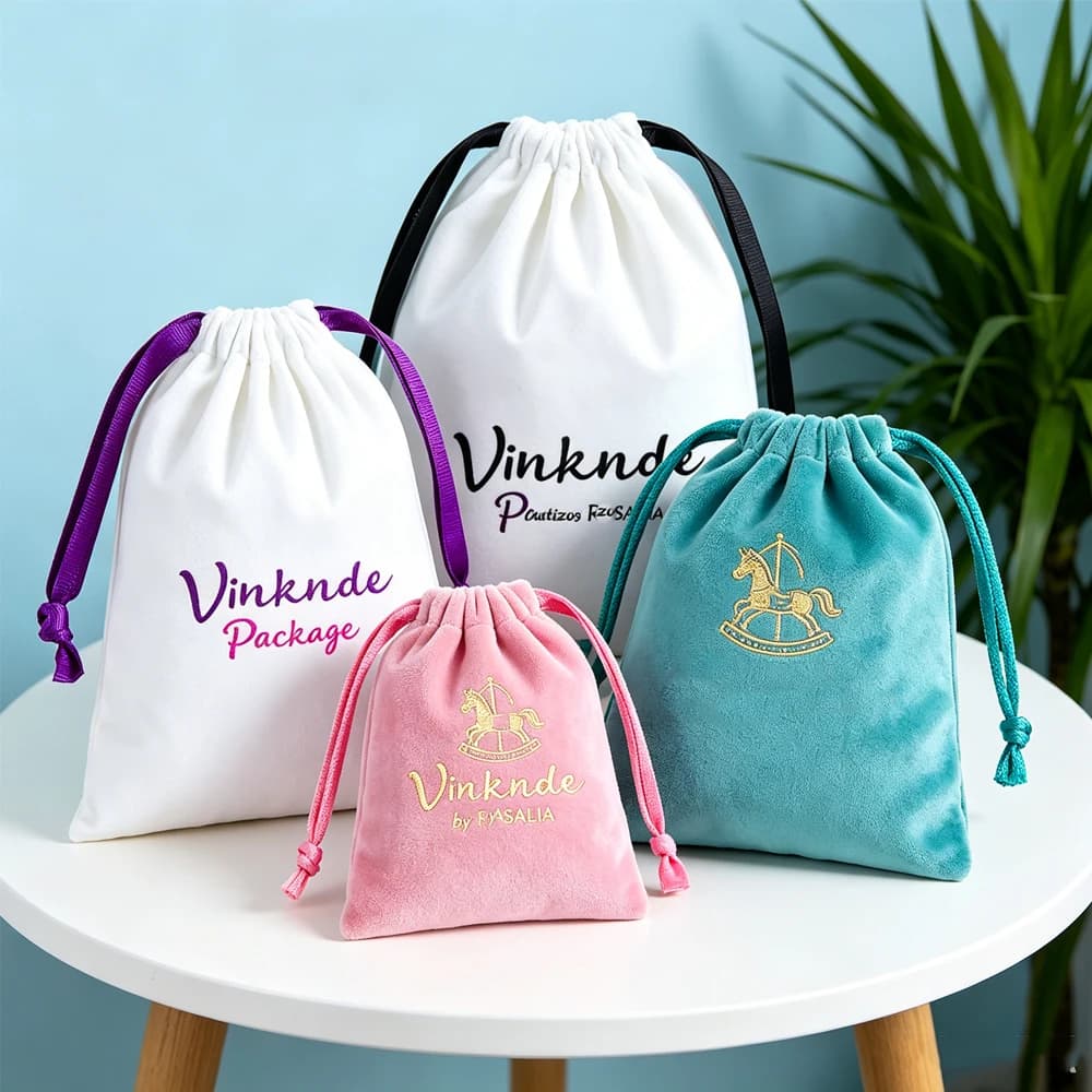 100Pack 25x35cm Custom Logo Velvet Drawstring Jewelry Bag Wedding Favors Flannel Gift Packaging Bag For Perfume Oil Shoes Candle