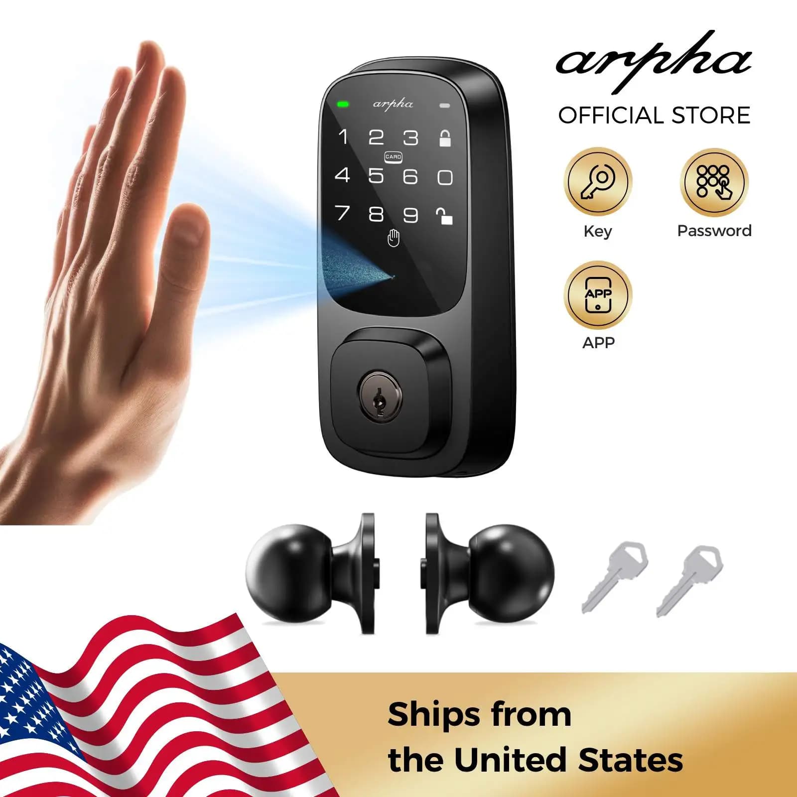 Arpha Smart Lock Door Wifi Palm Recognition Smart Lock 7800mAh Battery Digital Electronic Lock NFC Unlock Home Security Lock