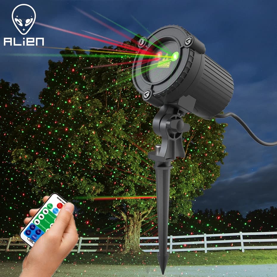 ALIEN Proiettore per spettacoli di luci laser RG per esterni a distanza di Natale Luci impermeabili per le vacanze Decorazioni per l'albero di Natale Illuminazione da giardino