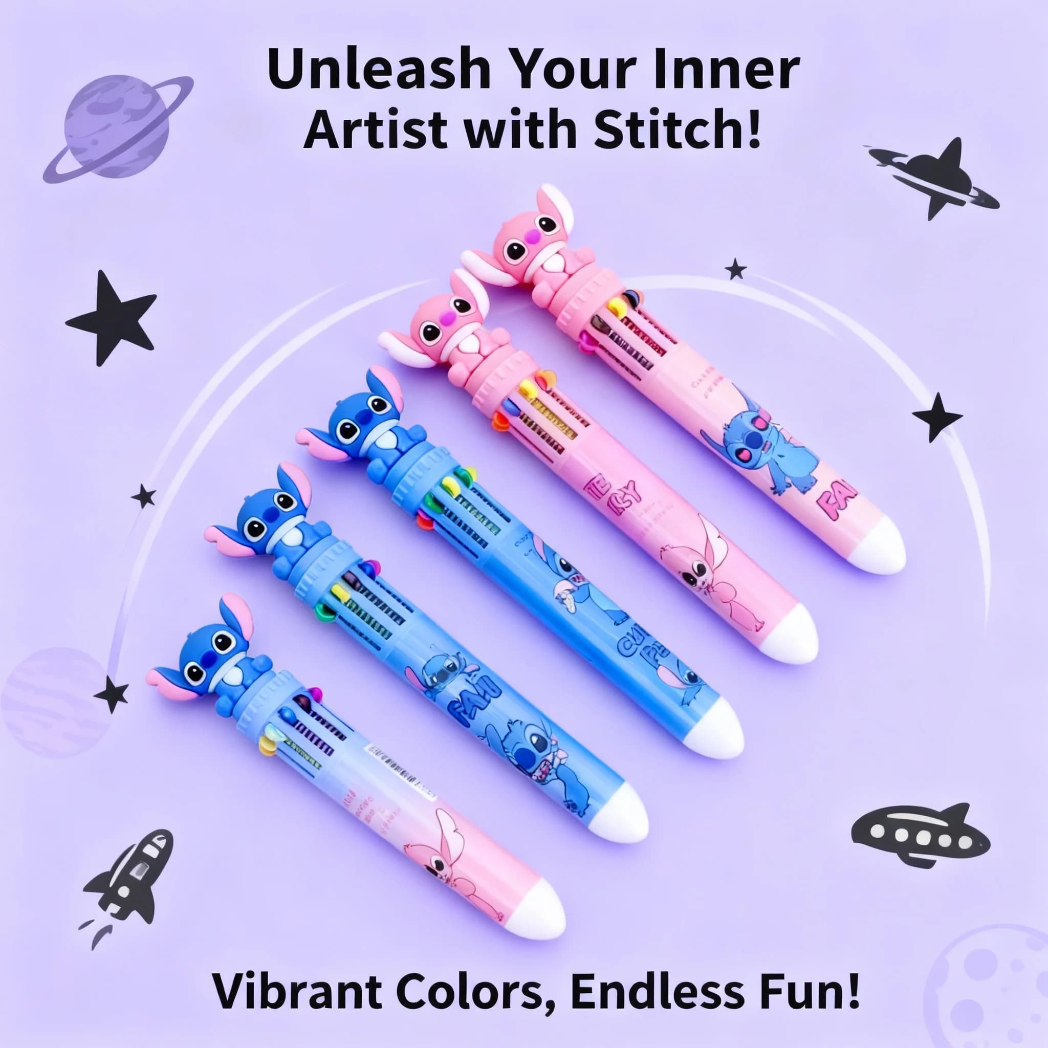 Penna a Sfera Multicolore Stitch 10 Colori con Pulsante, Punta 0.5mm, Penna Gel Multifunzione Colorata per Scuola e Ufficio
