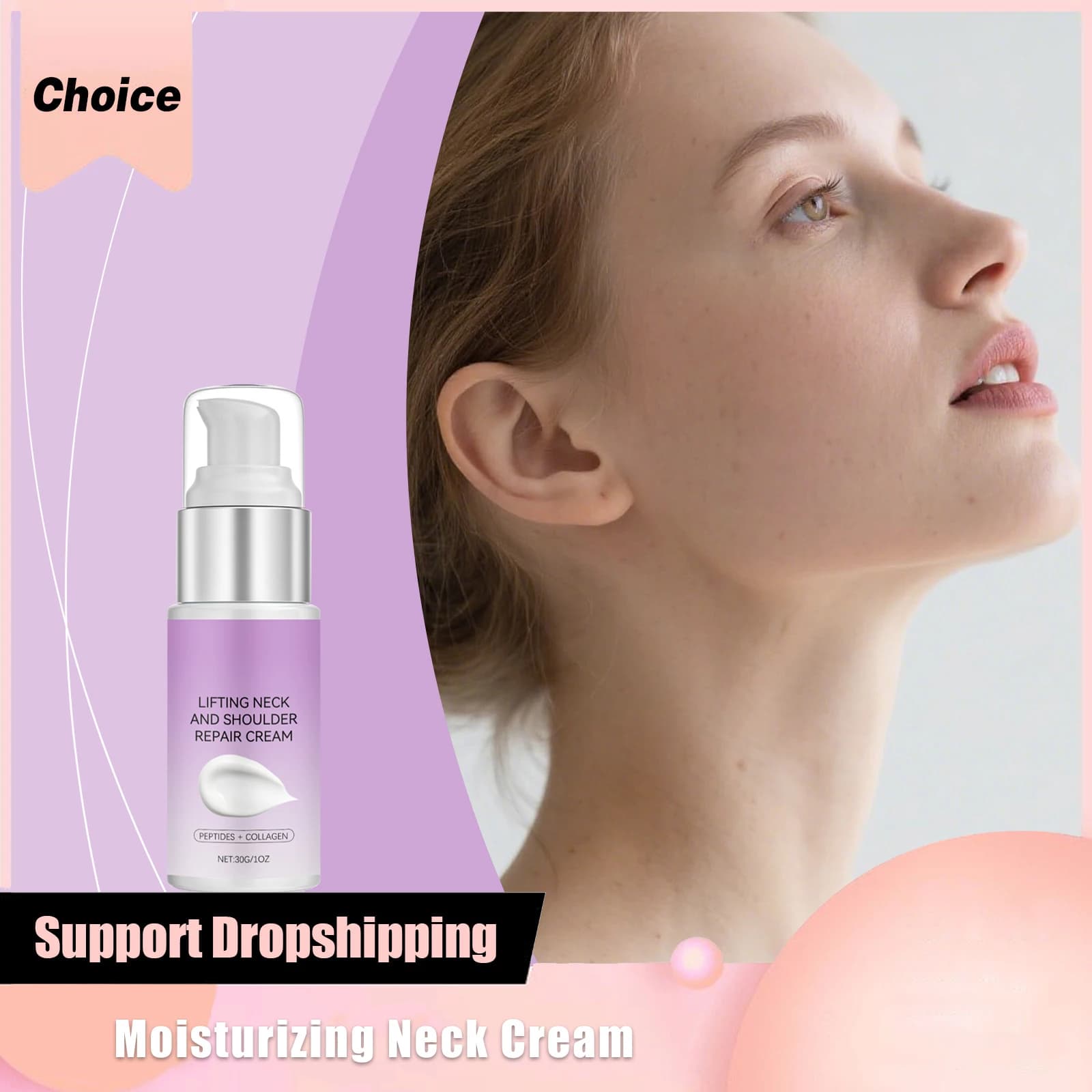 Crema Idratante per il Collo, Nutriente in Profondità, Assorbimento Rapido, Non Unta, Illuminante, Rassodante, con Peptidi e Collagene, Lozione Riparatrice