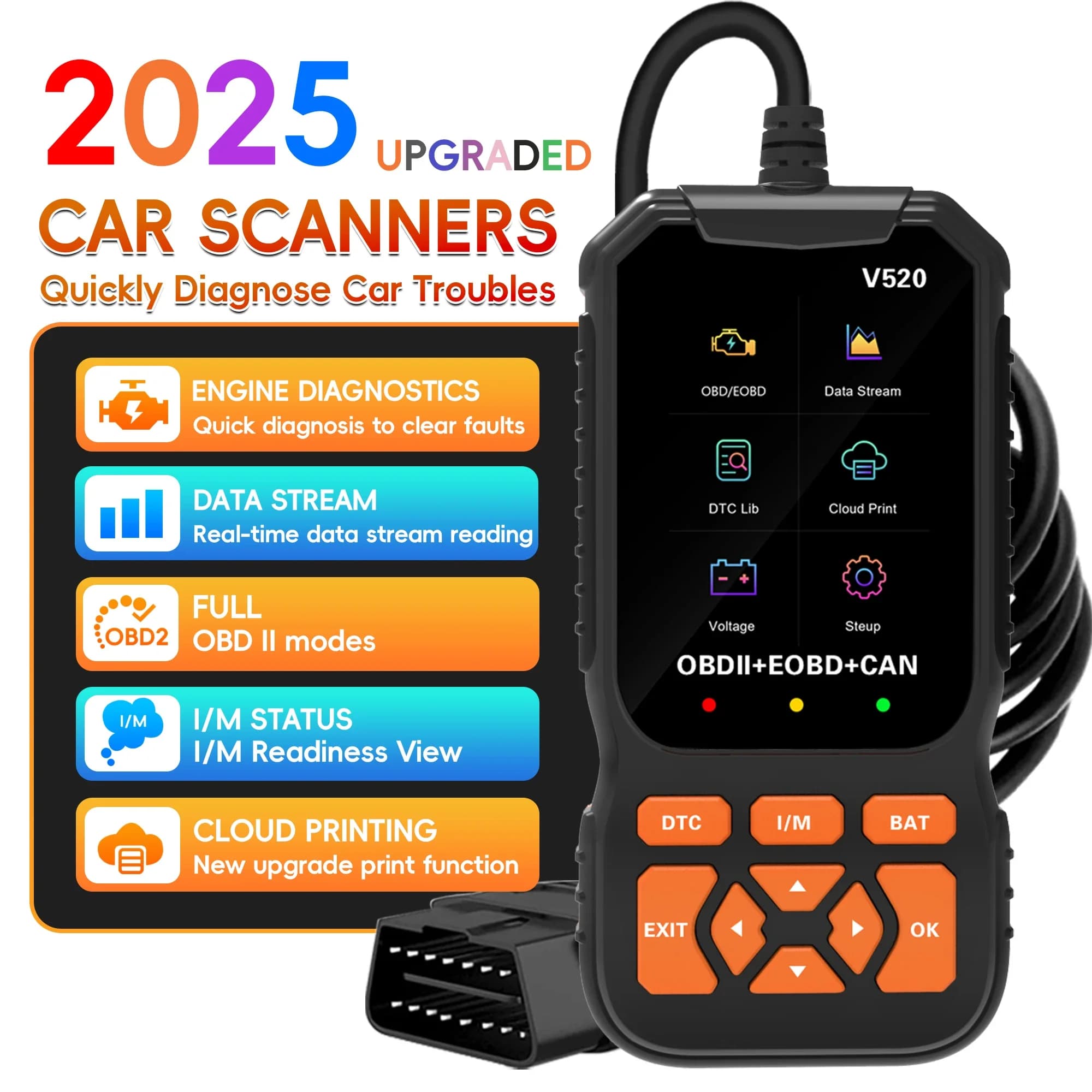 OBD2 Professional Diagnostic Tool, Advanced Engine Error Code Reader with OBDII/EOBD Reset Function, Diagnostic Tools for Auto