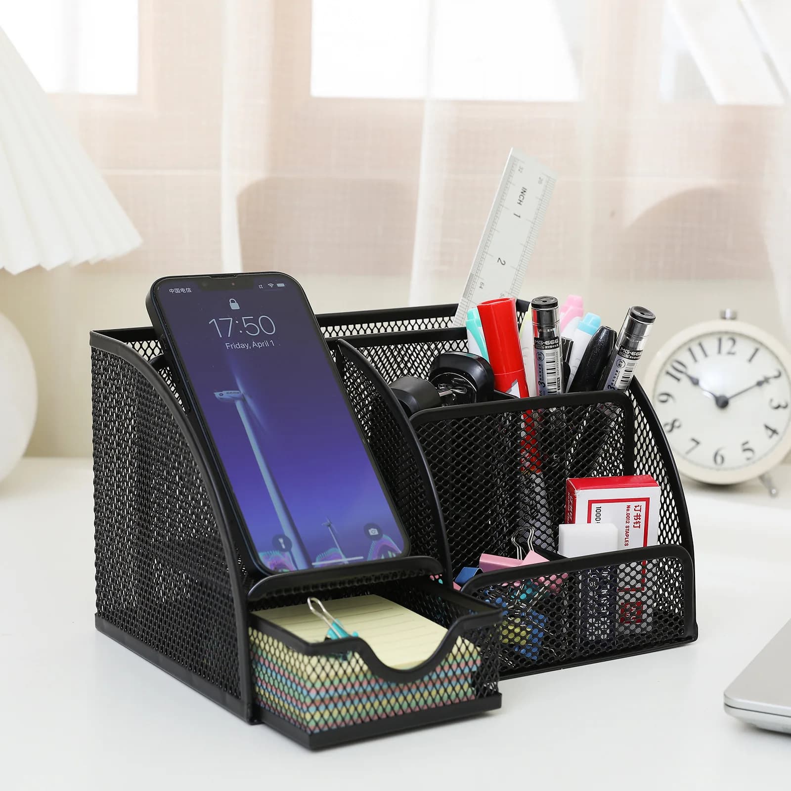 1 PC pen holder large capacity metal table box for school and office material