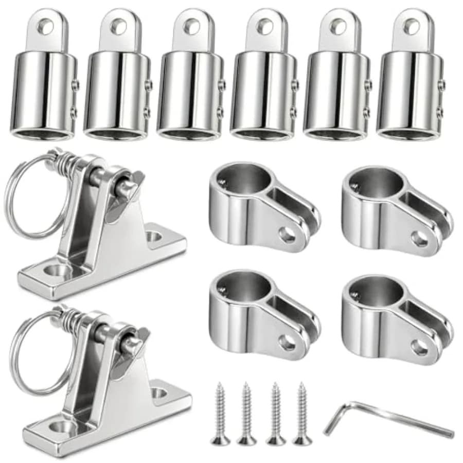 Kit Accessori per Bimini Top: 6 Tappi a Occhio, 4 Slitte a Gancio e 2 Cerniere da Ponte con Perno e Anello, in Acciaio Inox 304 per Bimini Top Nautico