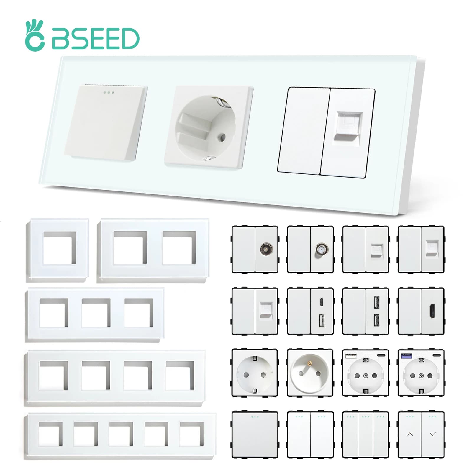 BSEED Mechanical Button Switches TV ST CAT5 Spina RJ45 Type-c USB Power Seals French EU DIY Function Parts Free Combination