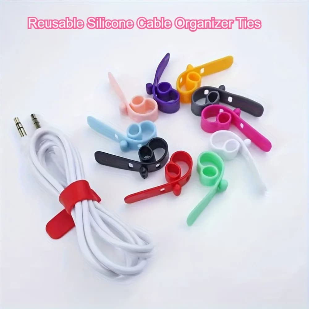 20/40/60Pcs Reusable Silicone Cable Ties, Multicolor Cord Organizer Straps for Earphone, Charger Cable, Wire Management