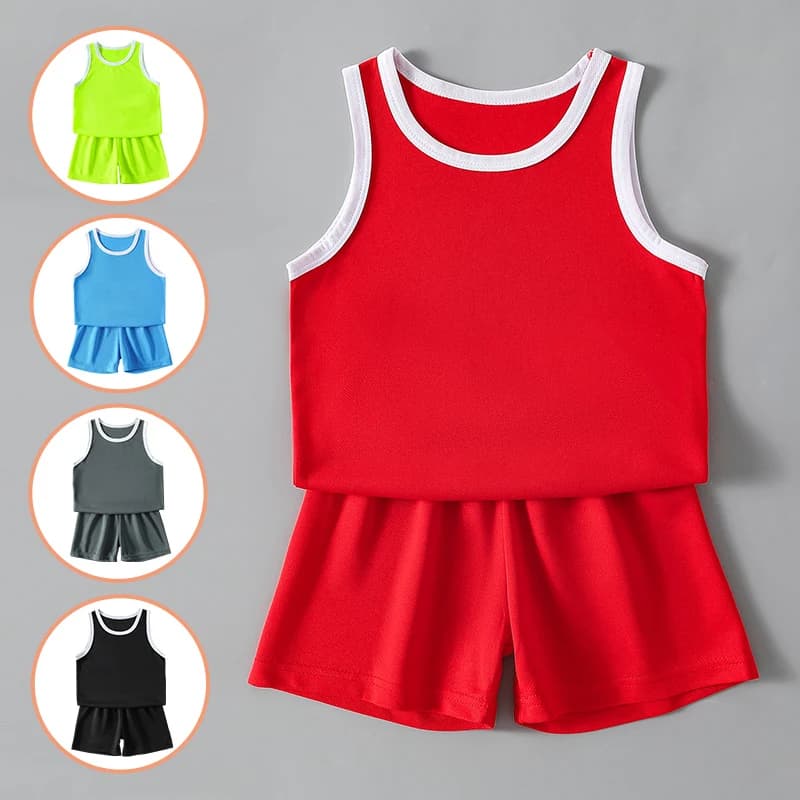 Gilet sportivo da uomo in tinta unita da 2 pezzi, ad asciugatura rapida, per bambini, da corsa, basket, calcio, maglia traspirante, colore Joker corto