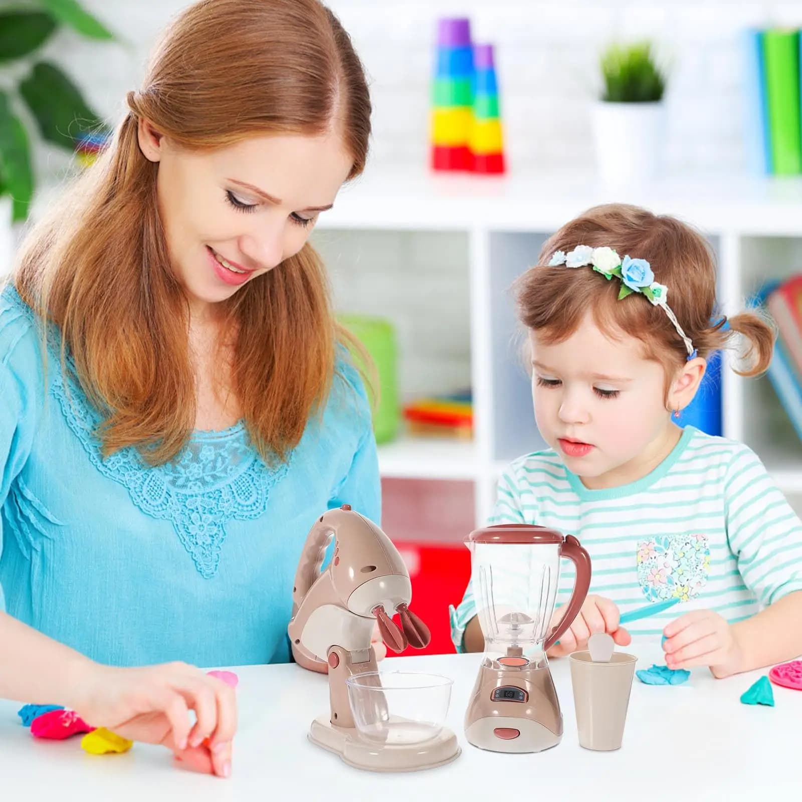Set di Elettrodomestici da Cucina Simulati, Mini Frullatore e Mixer in Plastica per Giochi Educativi per Bambini, Accessori per Casa delle Bambole