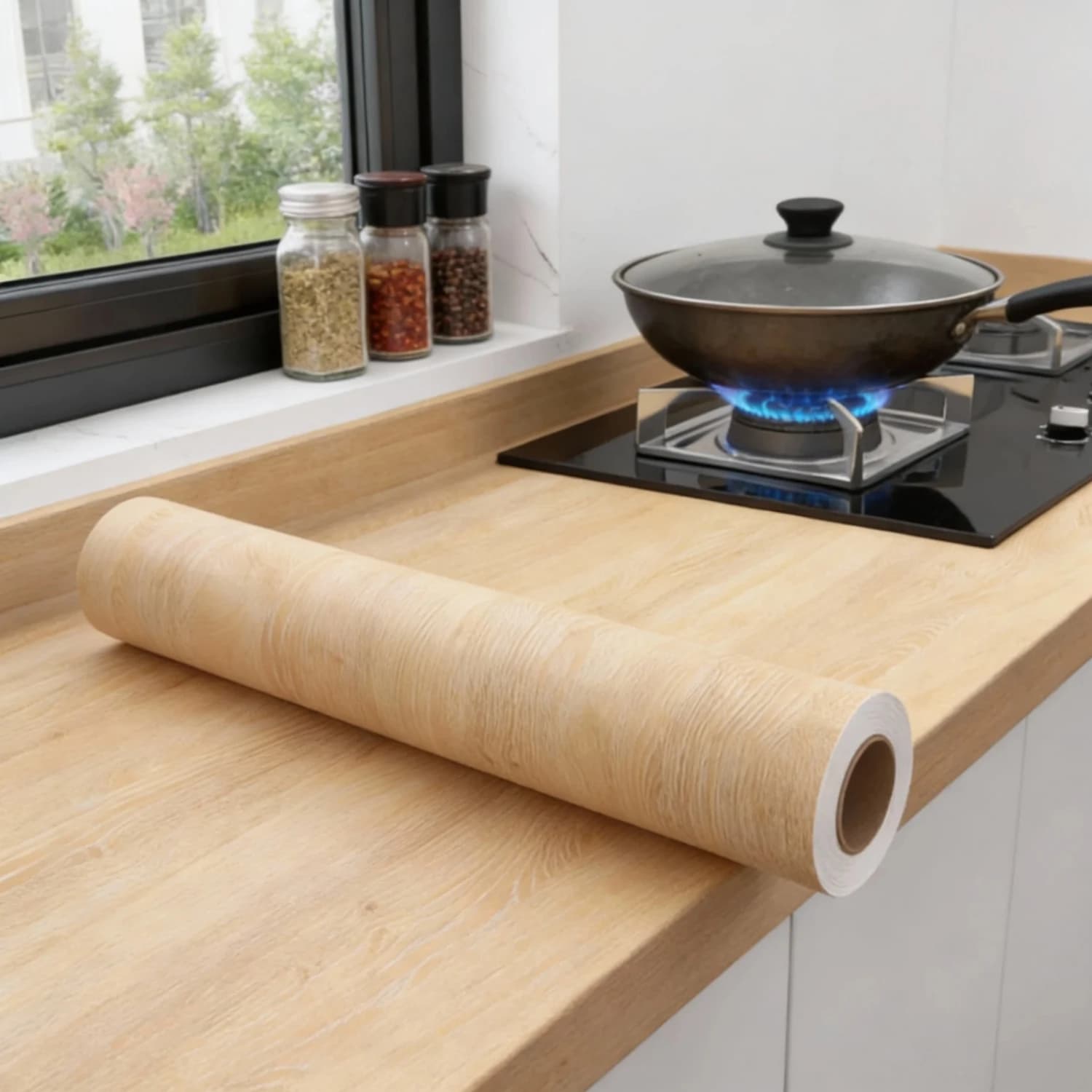 1 Rotolo di Adesivo in PVC Effetto Legno Resistente all'Olio Carta da Parati Autoadesiva per Rinnovamento di Cucina, Mobili, Armadi, Tavoli e Pareti