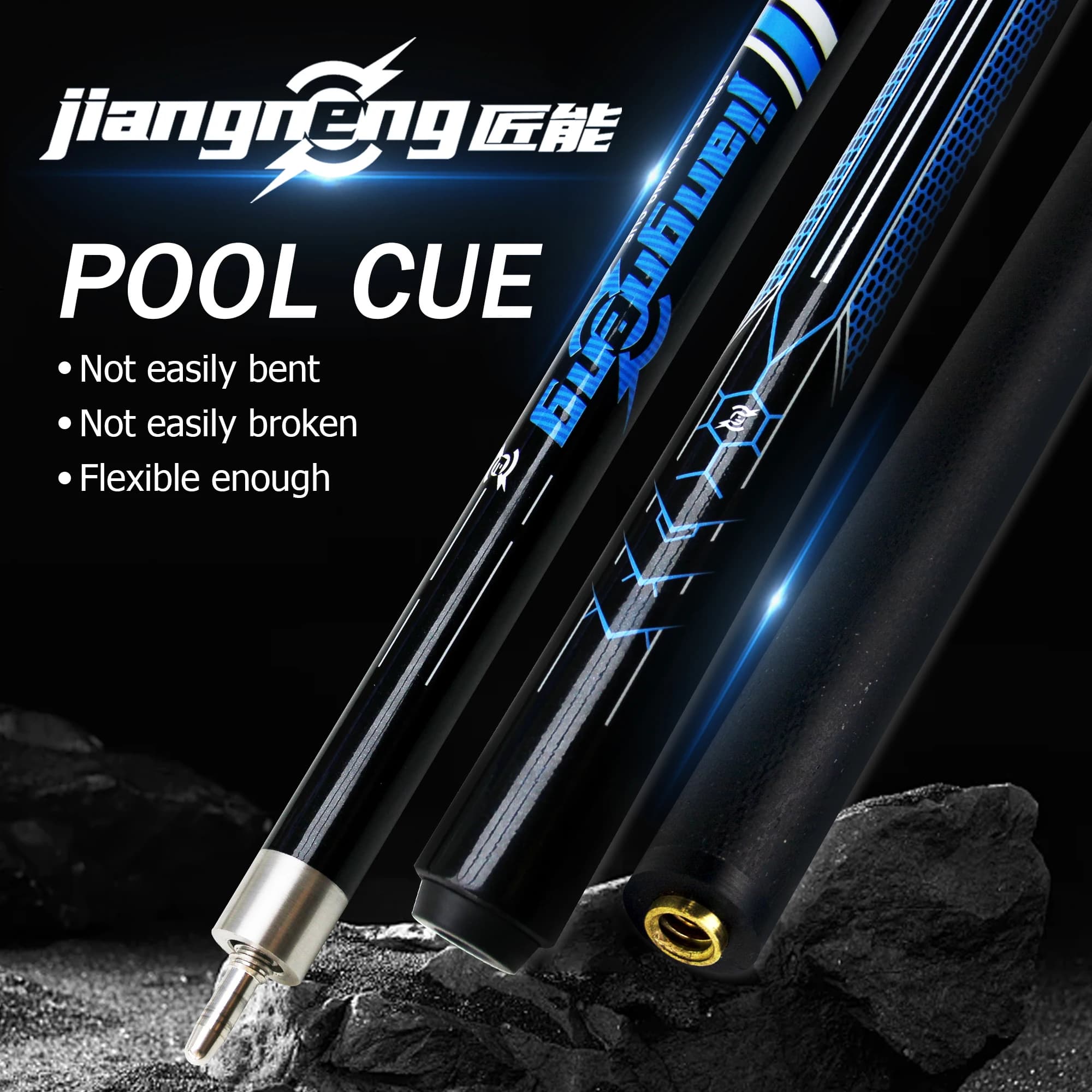 Professional Billiards Cue 12.5mm Tip Tech Fiber Glass Carbon Balanced Weight Ideal for American Pool and Café Billiards Players