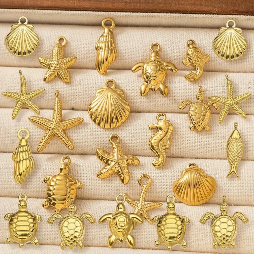 10 Pezzi Ciondoli Estivi da Spiaggia in Acciaio Inossidabile a Forma di Stella Marina, Conchiglia e Conca per Creazione Gioielli Fai da Te (Bracciali, Collane, Orecchini)