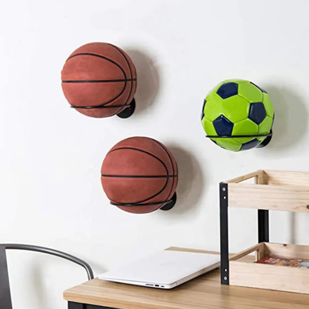 2 Pieces Iron Wall Mount Stand Resistant for Basketballs, Door Balls for Home, Office, Sports Hall, Soccer Ball Display
