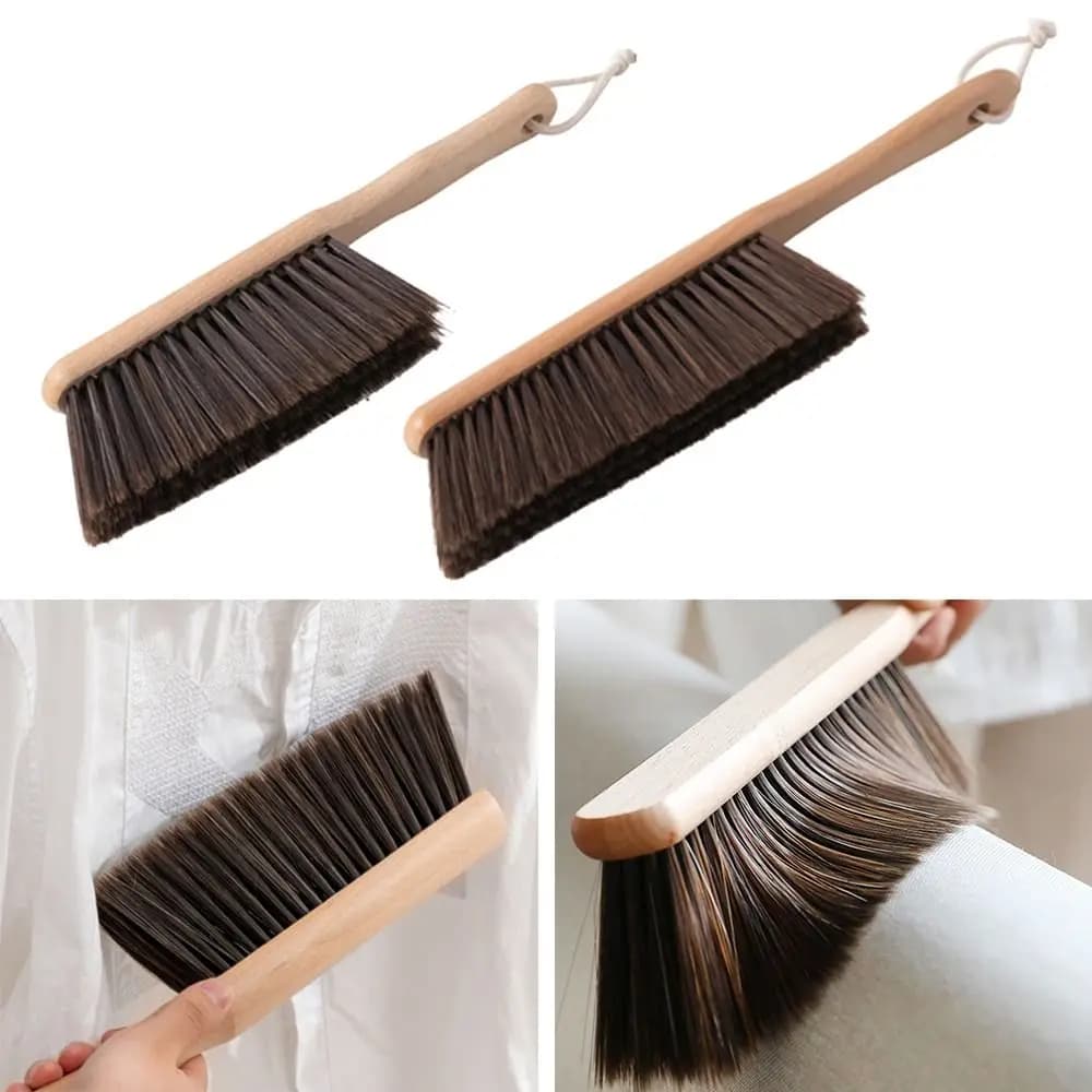 Spazzola con setole in legno naturale Smerigliatrice da tavolo antistatica Spazzole per la pulizia della polvere di caffè Scopa per spazzare il letto domestico