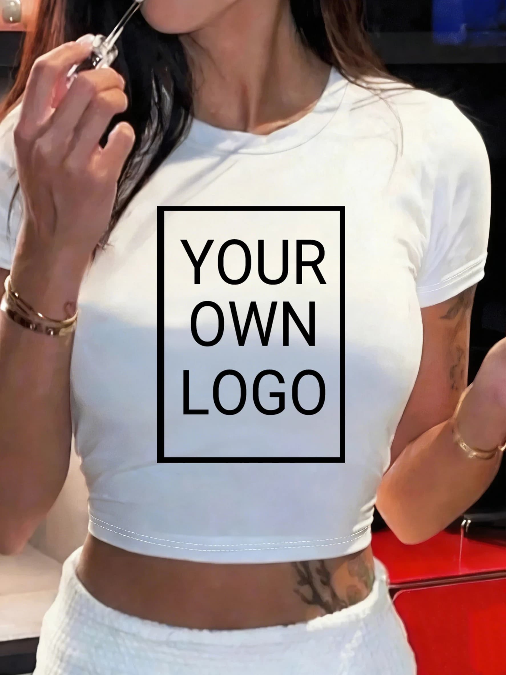 T-Shirt Customizable with Logo and Image, Women's Summer T-Shirt in Cotton, Slim Fit, Breathable, Short Sleeve, Round Neck, Yoga Sports Clothing