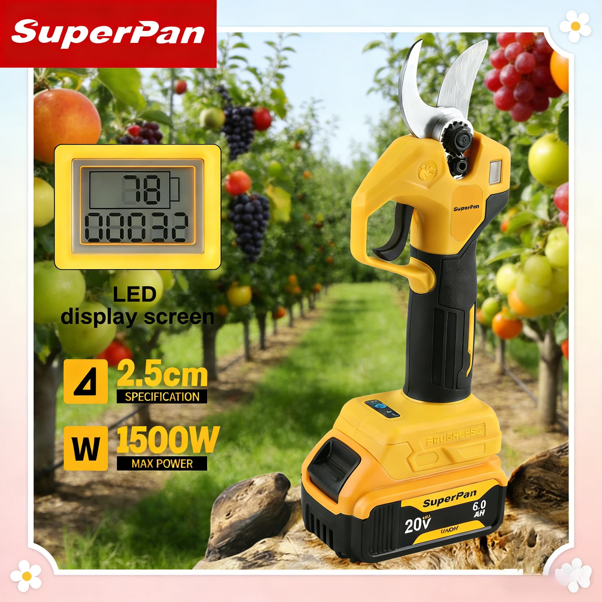 SuperPan Electric Scissors with 4 Speed Brushless Motor for Garden and Frutteti Power, Compatible with Dewalt Battery 20V