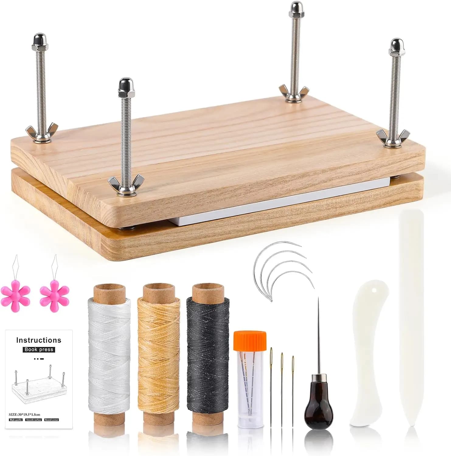 IMAZY Kit per rilegatura di libri Forniture per rilegatura per principianti Strumento per cartelle ossee con punteruolo di carta Filo cerato Pressa per libri per fai da te