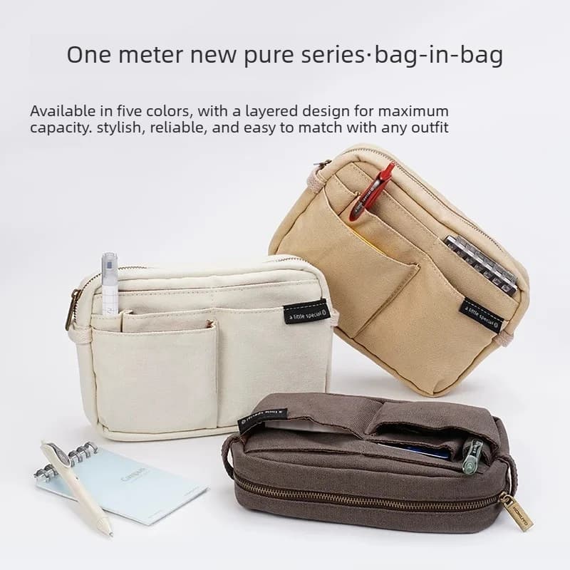 Nuova Borsa/Astuccio per Cancelleria Kokuyo Giapponese da Un Metro, Grande Capacità, Stile Retrò, Multi-Scomparto per Organizzazione Conveniente