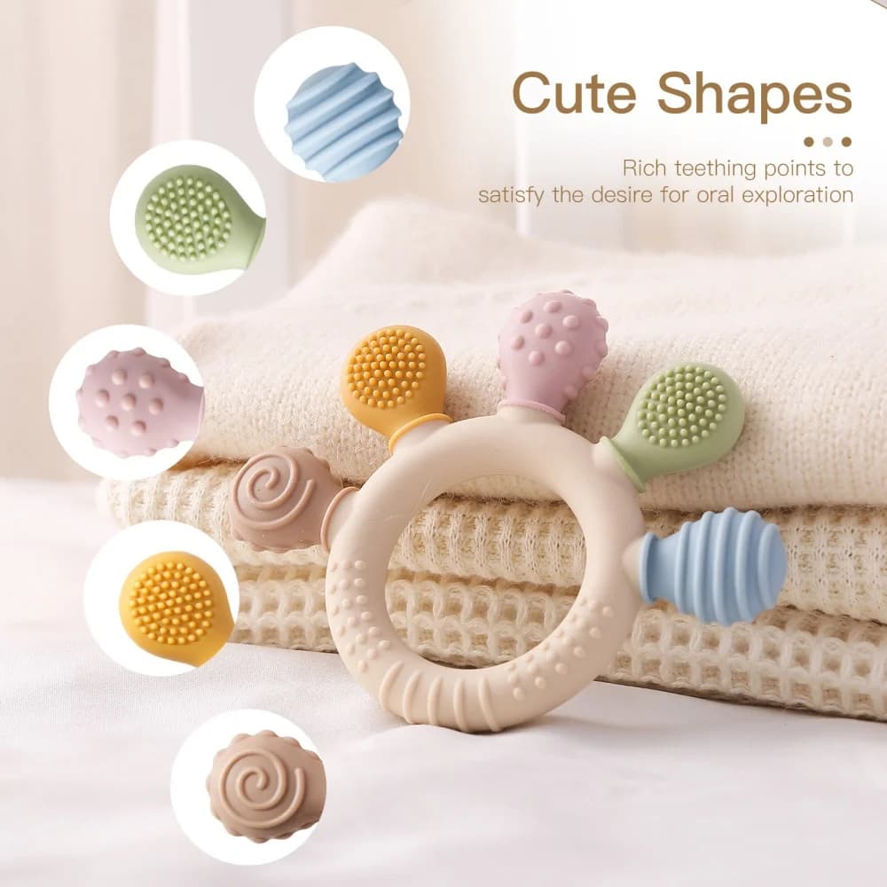 0 12 Months Toys Baby Silicone Teether Anxiety Teething Toys Food Grade Silicone Ring Bracelet for Baby Soothing Tooth Chew Toys