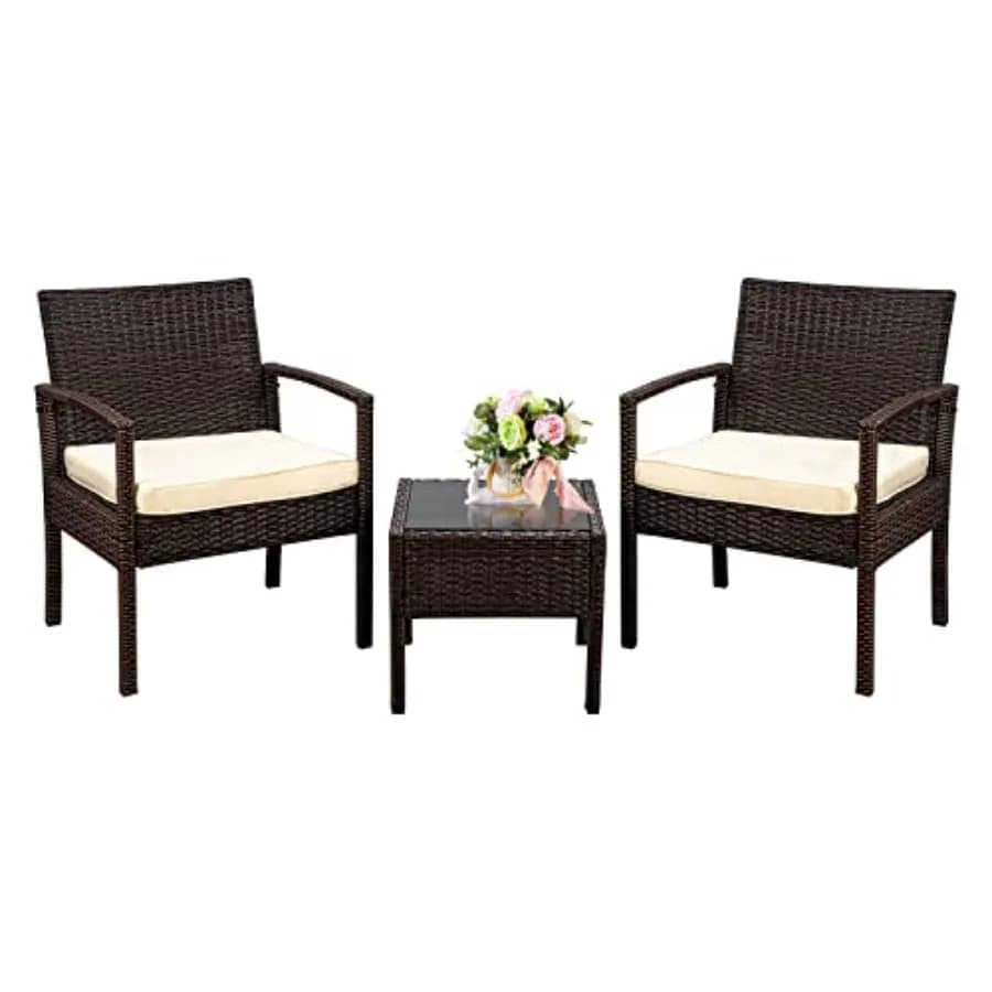 3 piece outdoor garden furniture set Rattan conversation set with soft pillow Wicker chairs with coffee table for courtyard