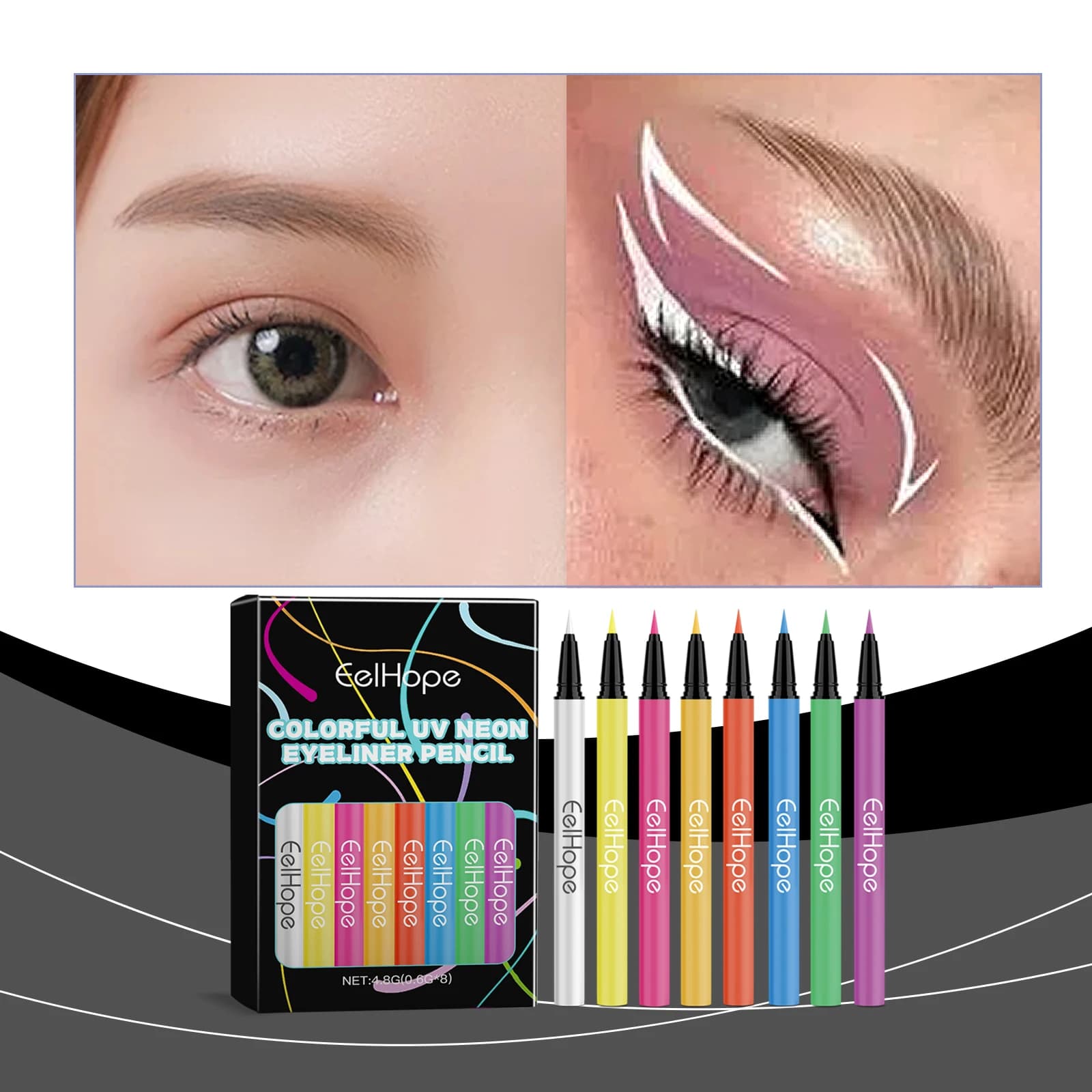 8 Color UV Neon Eyeliner Pencil Colored Eyeliner Smooth Quick Dry Long Lasting Waterproof For Party Festival Makeup Cosmetic