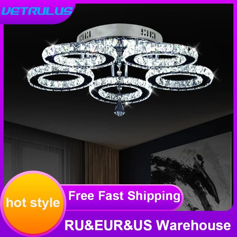 Moderna lampada da soffitto a led in cristallo K9 lampadario intelligente lampada a sospensione anello cromato Plafonier apparecchio sala da pranzo soggiorno arredamento di lusso